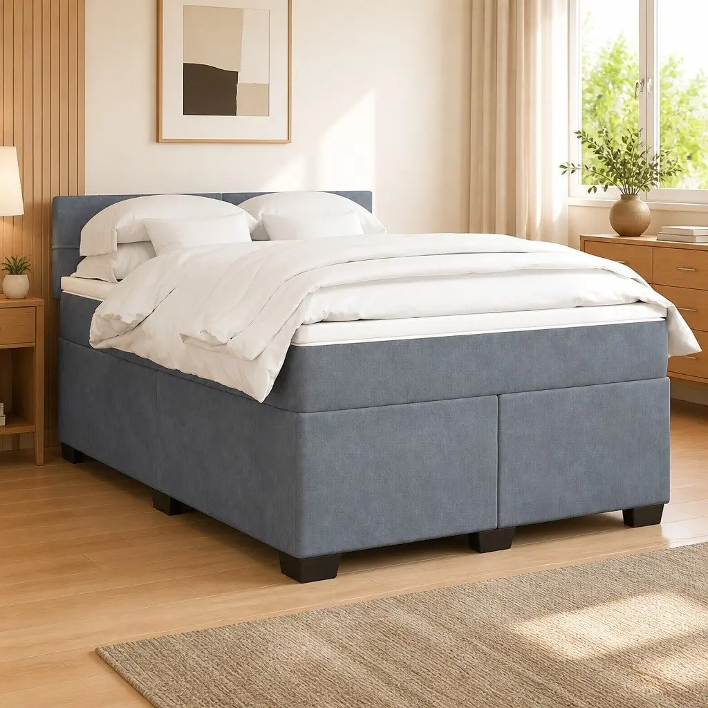 Box Spring Bed Pocket Spring Mattress Double Velvet Upholstered Frame Black