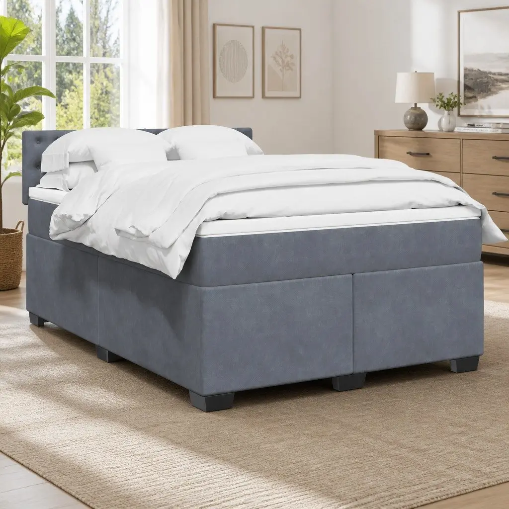 Double Box Spring Bed Set with Mattress 4ft6 Dark Grey Velvet