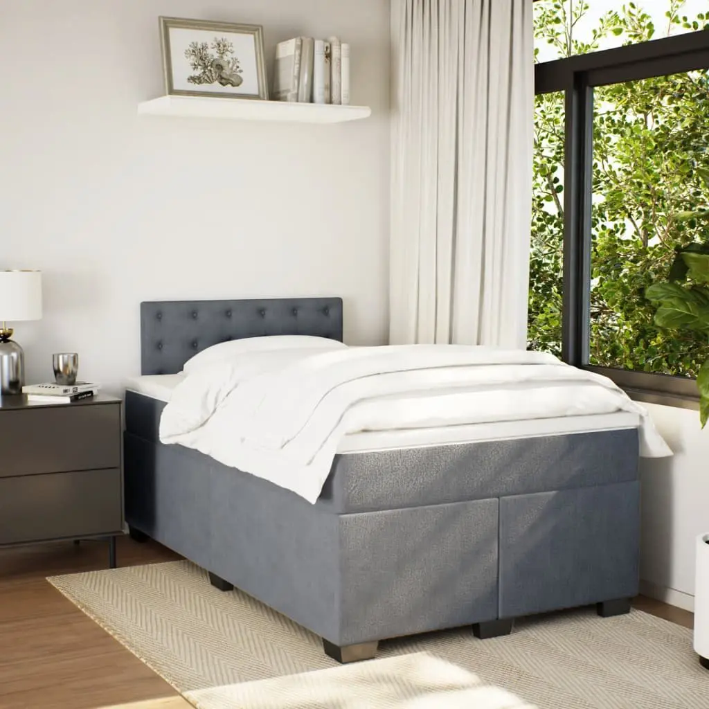 Double Box Spring Bed Set with Mattress 4ft6 Dark Grey Velvet