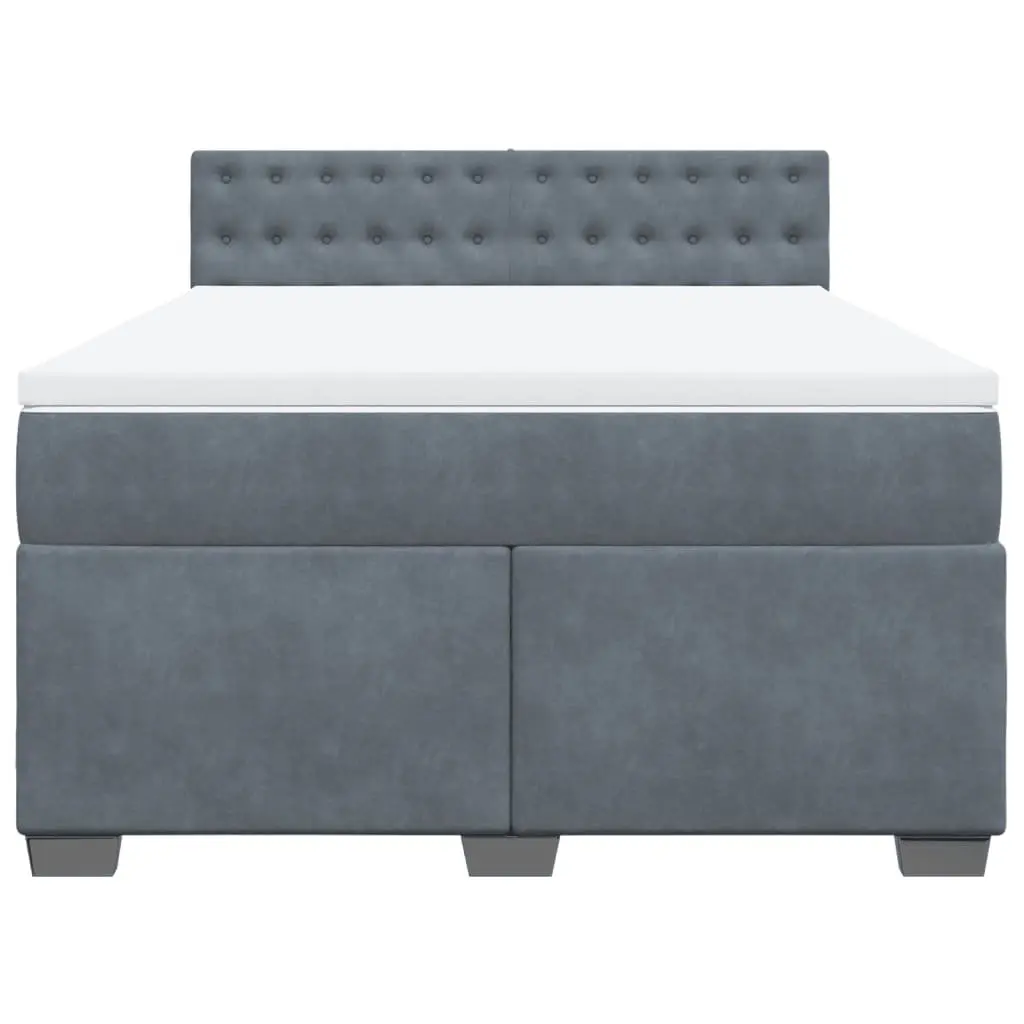 Double Box Spring Bed Set with Mattress 4ft6 Dark Grey Velvet