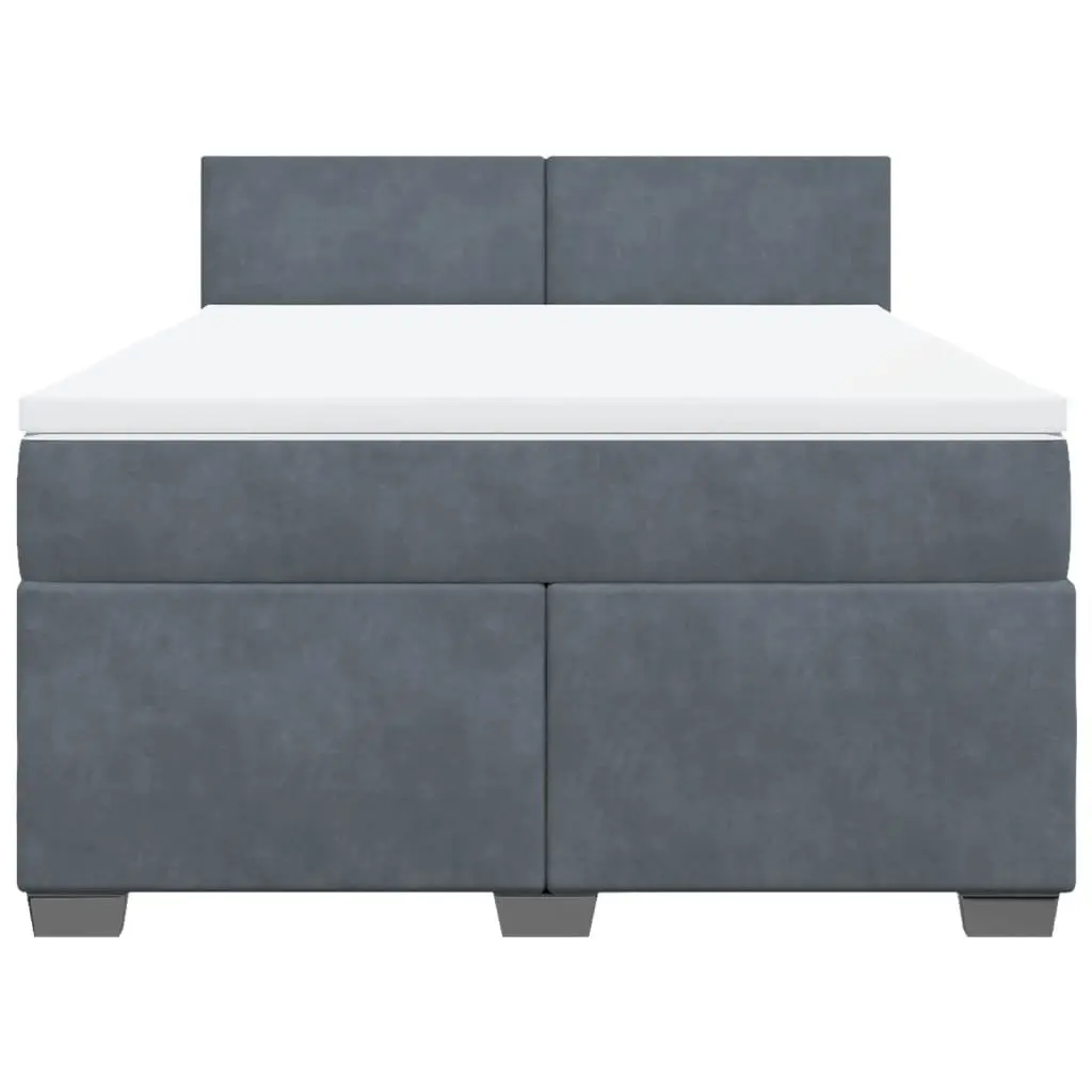 Box Spring Bed Pocket Spring Mattress Queen Velvet Upholstered Black Frame Slats