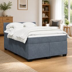 Stylish Queen Size Box Spring Bed with Soft Velvet Cover