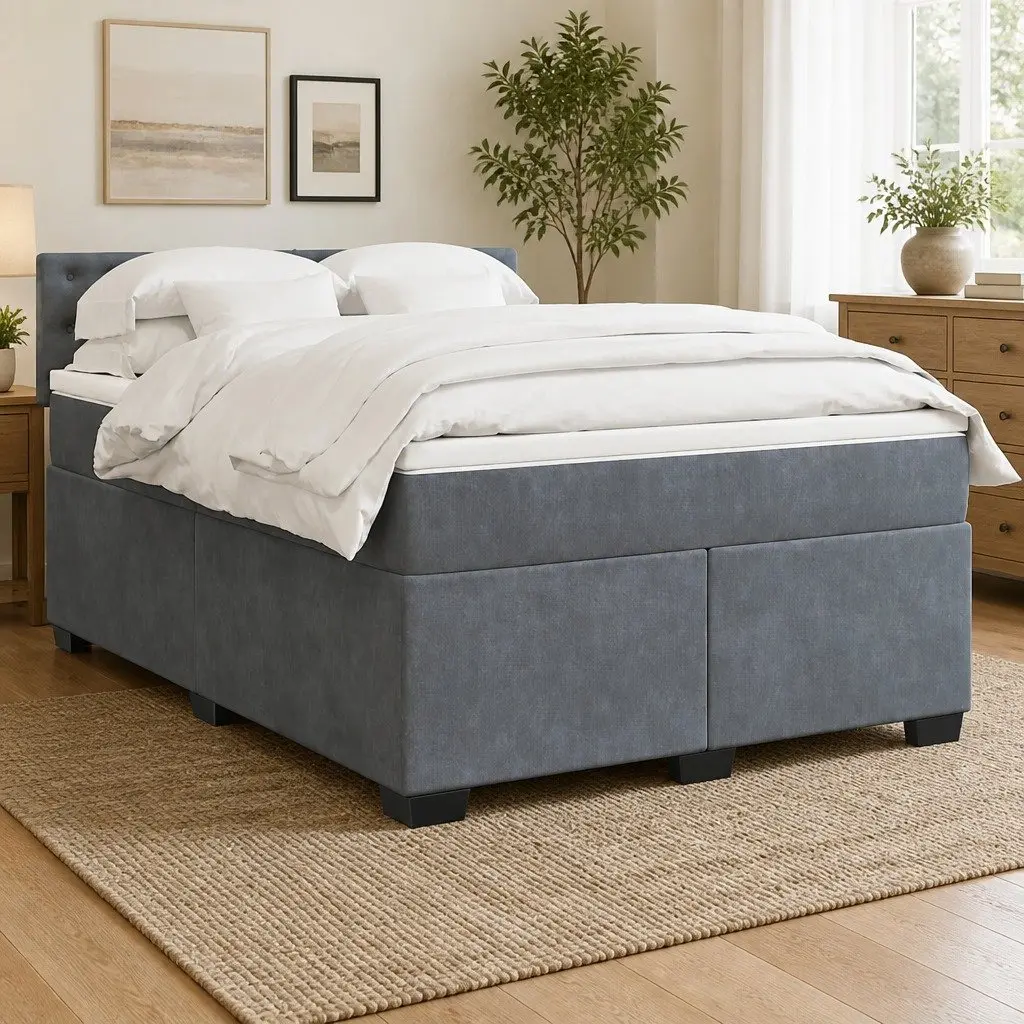 Queen Size Velvet Box Spring Bed