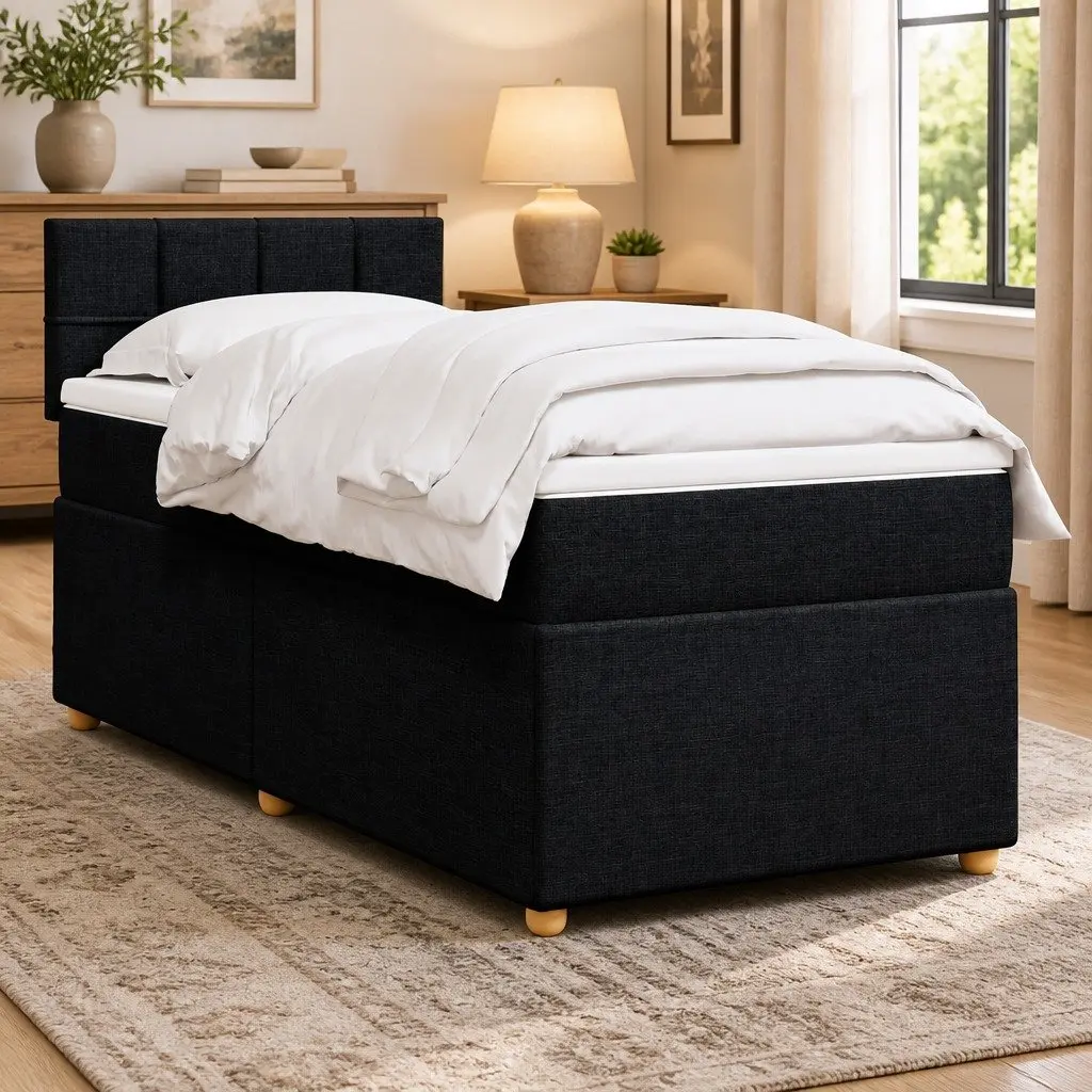 Box Spring Bed Pocket Spring Mattress King Single Black Fabric Frame