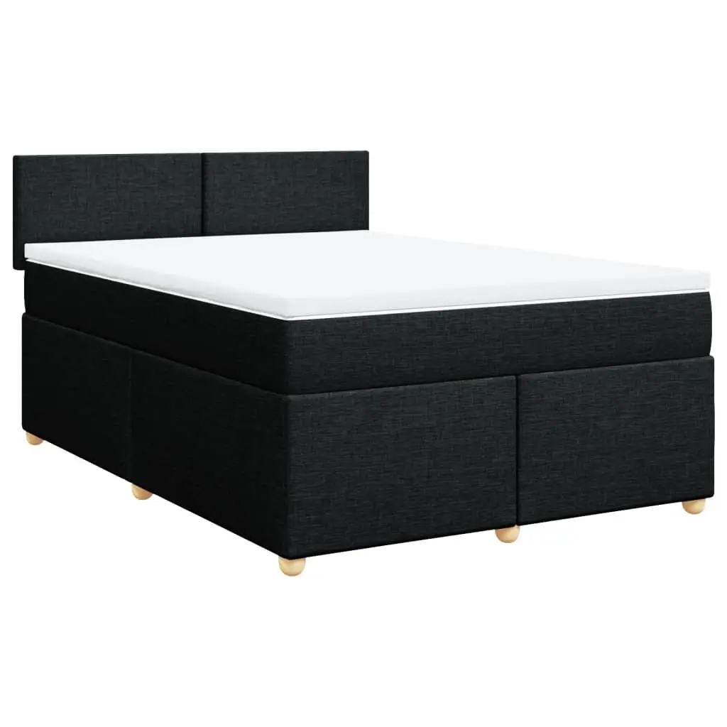 Double Box Spring Bed with Pocket Spring Mattress Black Fabric Bedroom Furniture