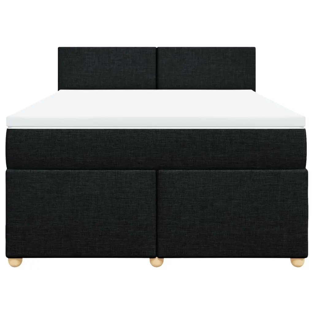 Double Box Spring Bed with Pocket Spring Mattress Black Fabric Bedroom Furniture