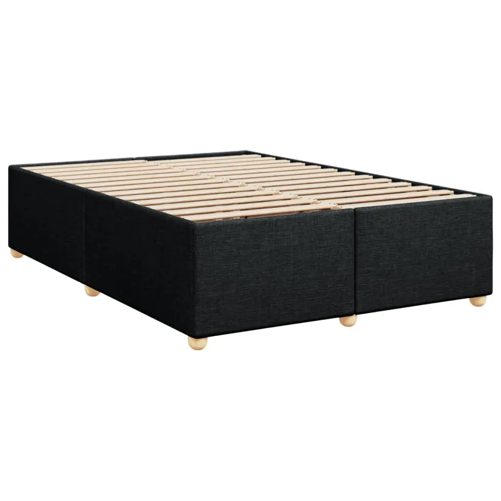 Double Box Spring Bed with Pocket Spring Mattress Black Fabric Bedroom Furniture