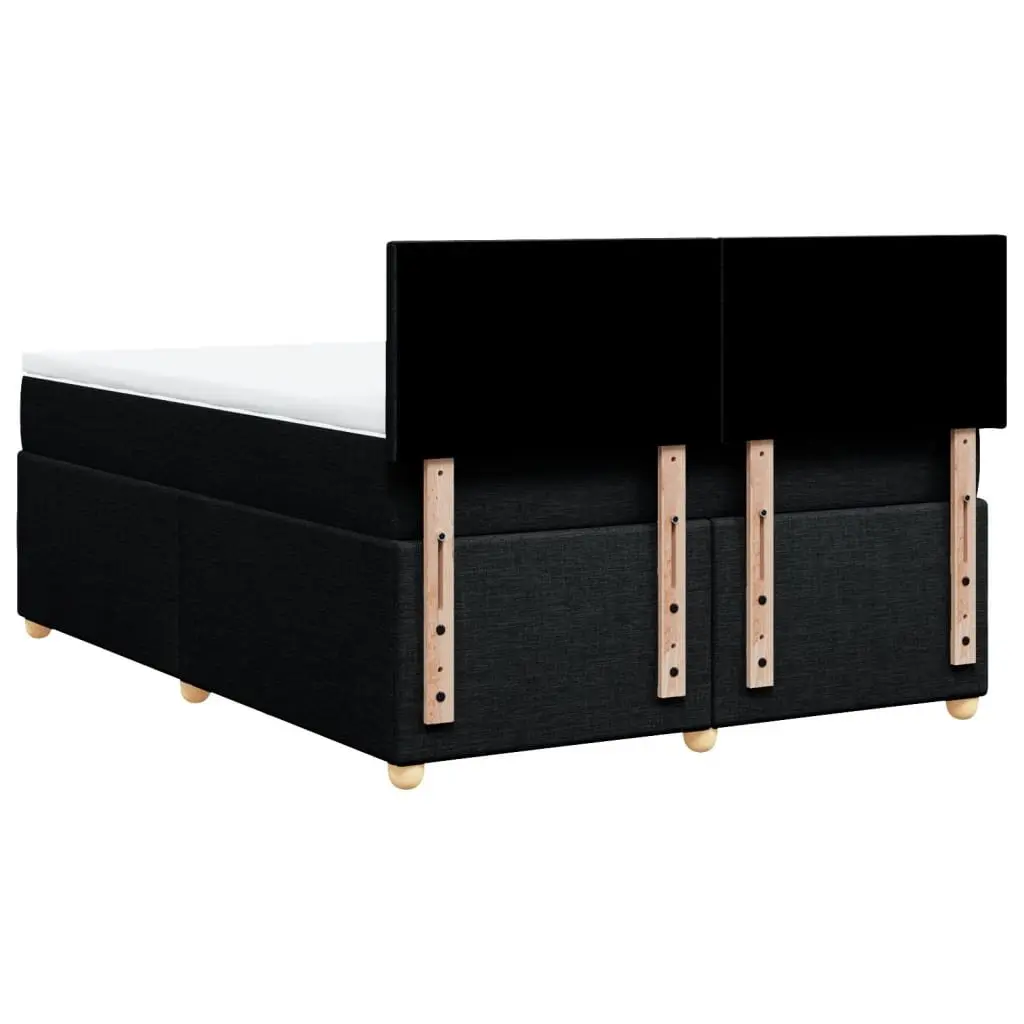 Double Box Spring Bed with Pocket Spring Mattress Black Fabric Bedroom Furniture