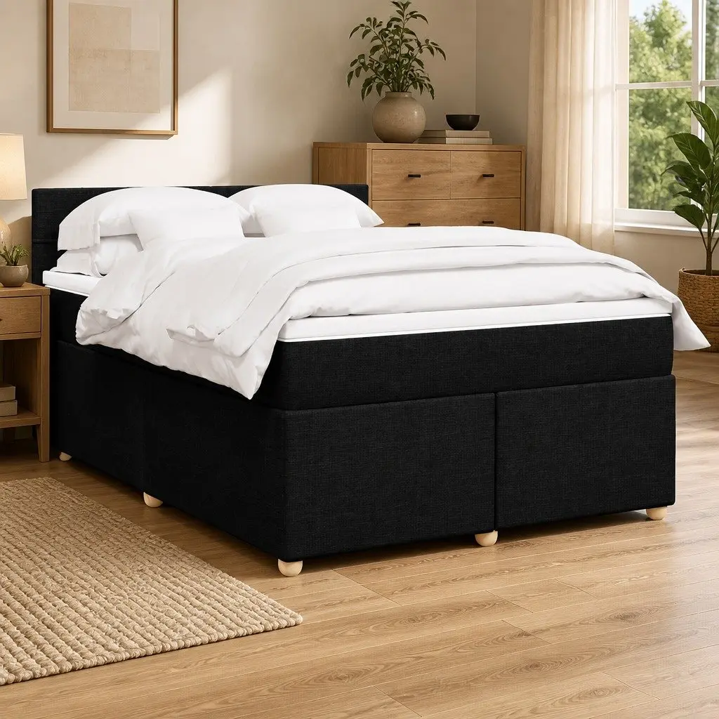 Box Spring Bed Pocket Mattress Black Fabric