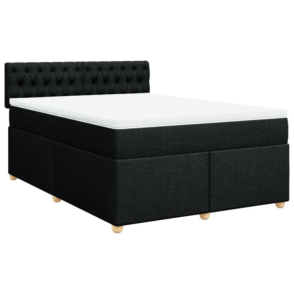 Double Box Spring Bed with Pocket Sprung Mattress Black Fabric Frame