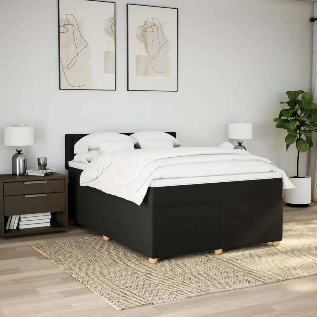 Double Box Spring Bed with Pocket Spring Mattress Black Fabric Frame