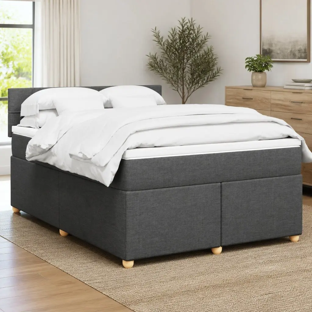 Queen Bed with Pocket Sprung Mattress Grey Fabric Frame and Slats