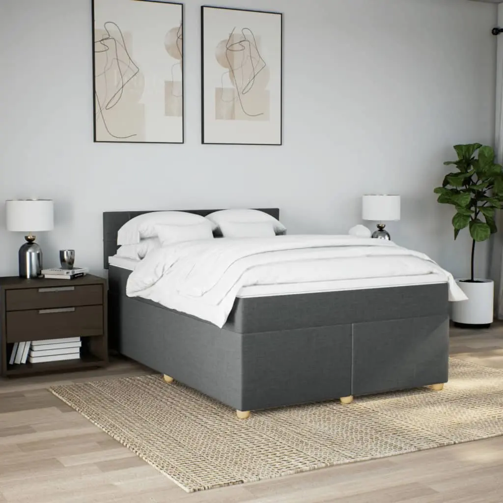 Queen Bed with Pocket Sprung Mattress Grey Fabric Frame and Slats