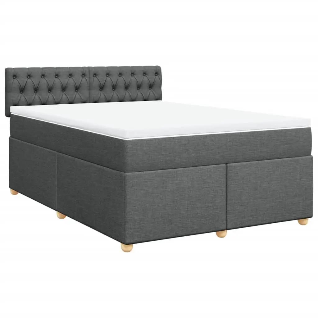 Queen Box Spring Bed Pocket Mattress Dark Grey Fabric