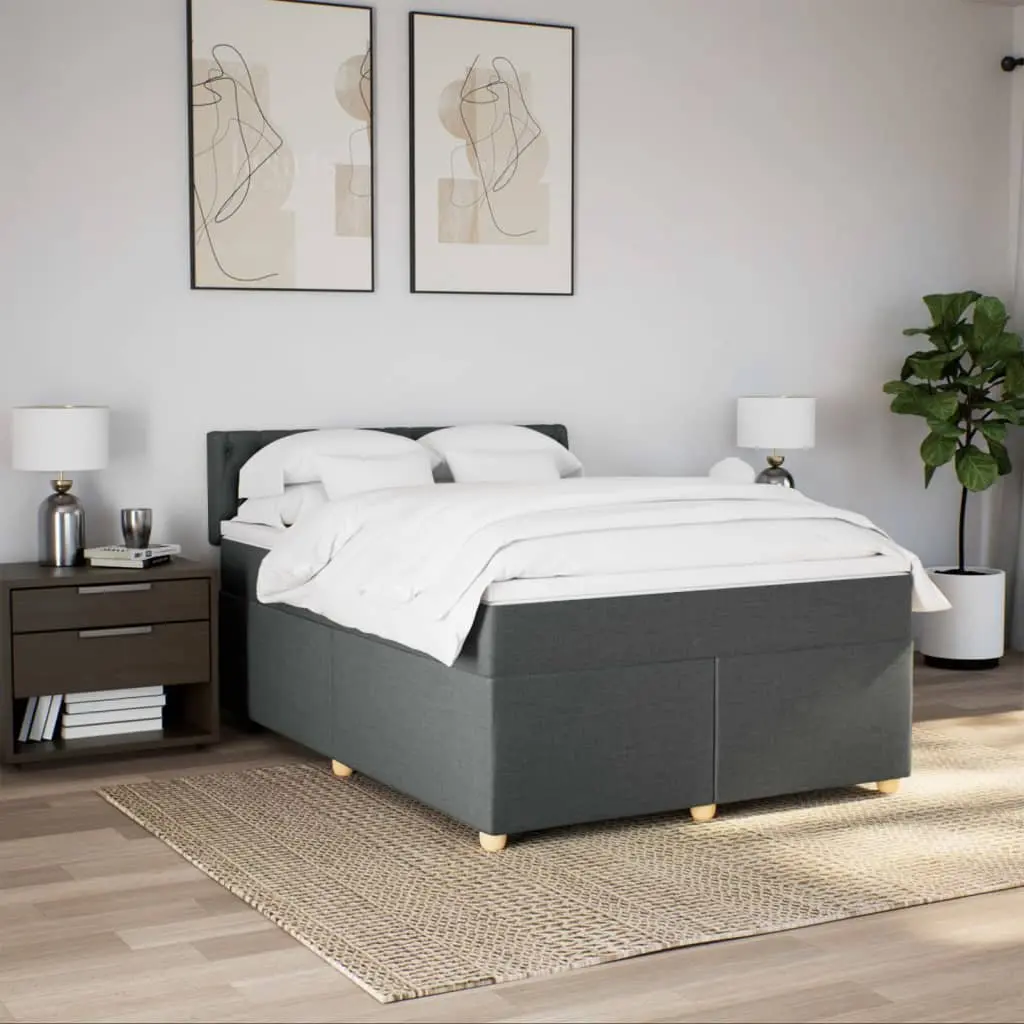 Queen Box Spring Bed Pocket Mattress Dark Grey Fabric