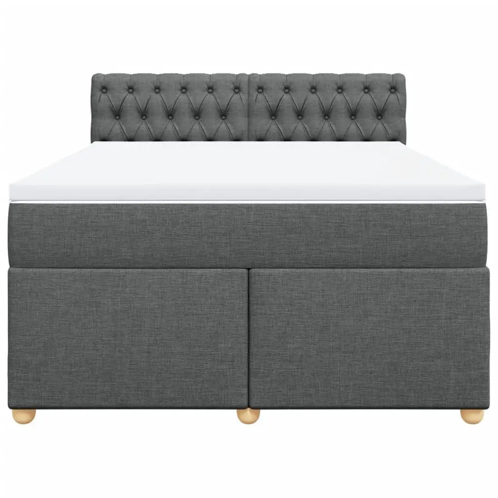 Queen Box Spring Bed Pocket Mattress Dark Grey Fabric