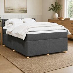 Queen Box Spring Bed with Pocket Spring Mattress Dark Grey Fabric Bedroom