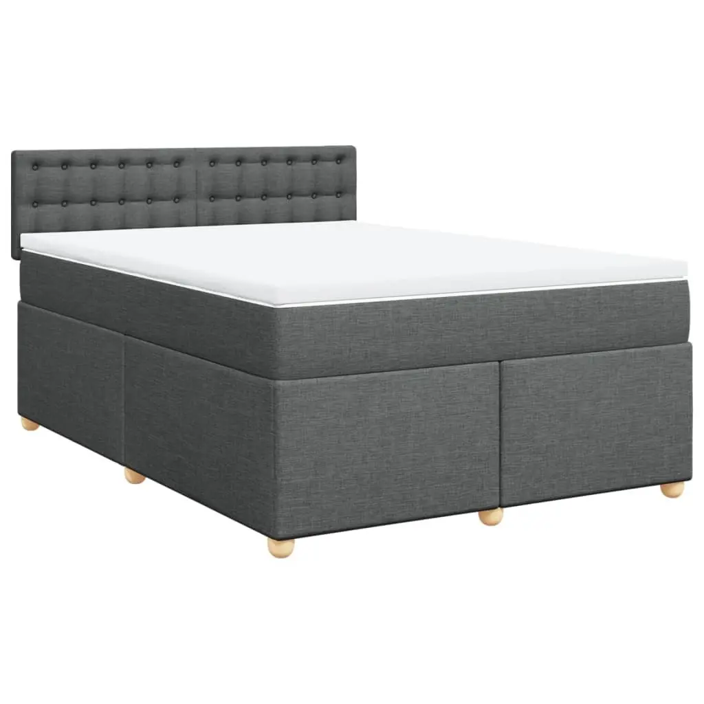 Queen Box Spring Bed Pocket Spring Mattress Dark Grey Fabric