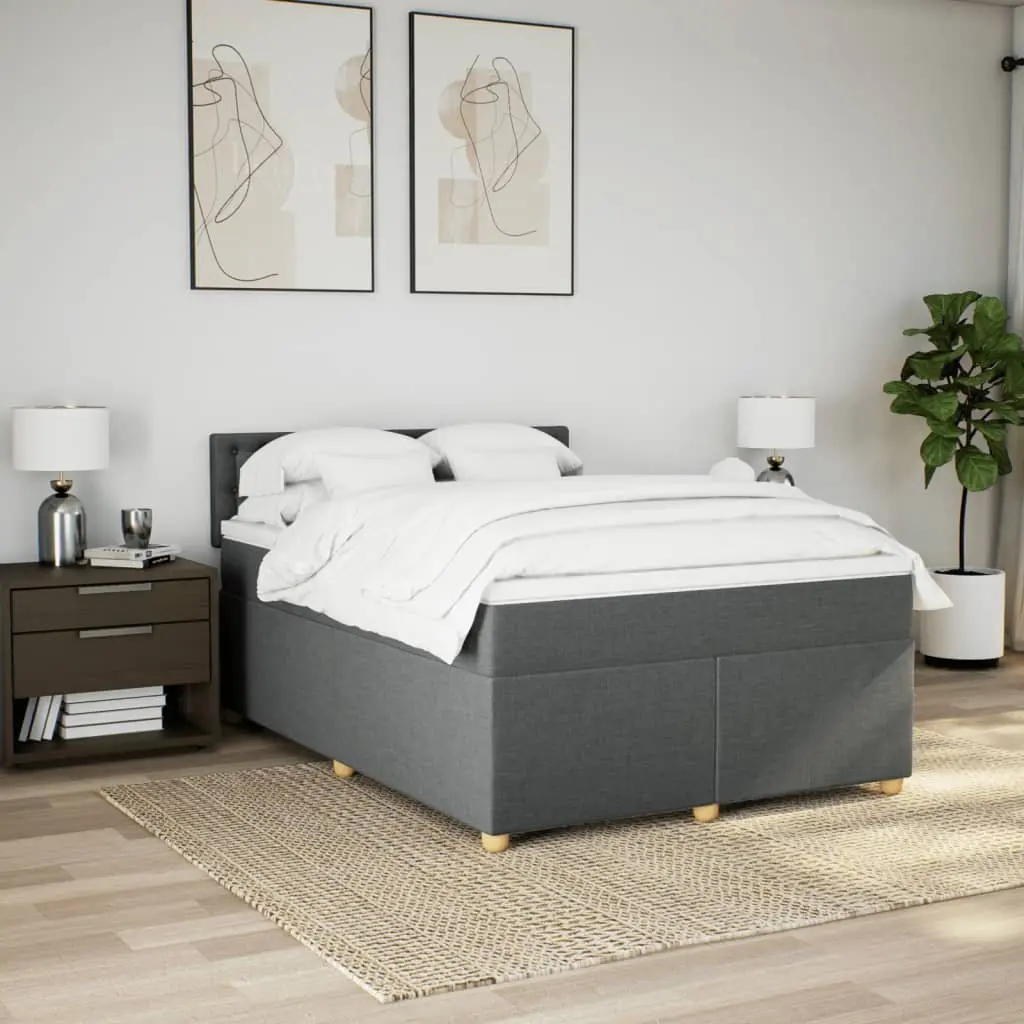 Queen Box Spring Bed Pocket Spring Mattress Dark Grey Fabric