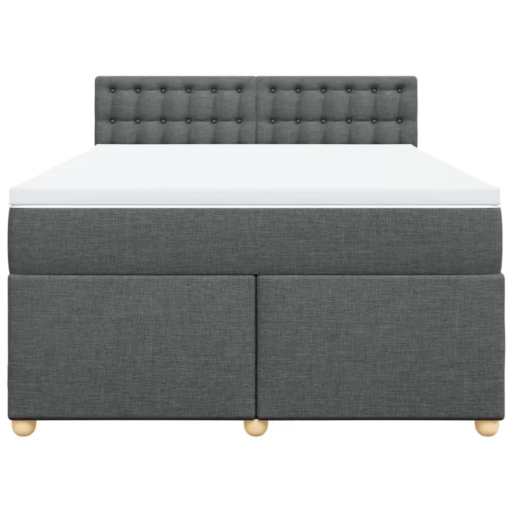 Queen Box Spring Bed Pocket Spring Mattress Dark Grey Fabric