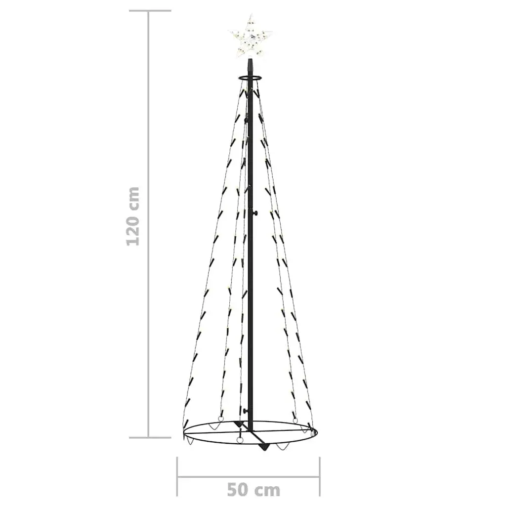 Christmas Cone Tree Decoration Indoor Outdoor 50 x 120 cm White with 70 Warm White LEDs