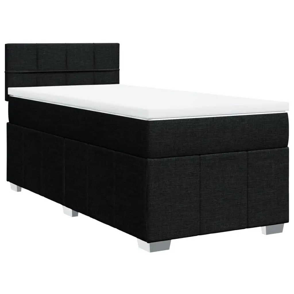Box Spring Bed Frame King Single with Slatted Base Pocket Spring Mattress Black Polyester Cover