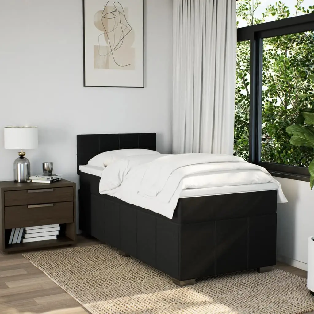 Box Spring Bed Frame King Single with Slatted Base Pocket Spring Mattress Black Polyester Cover