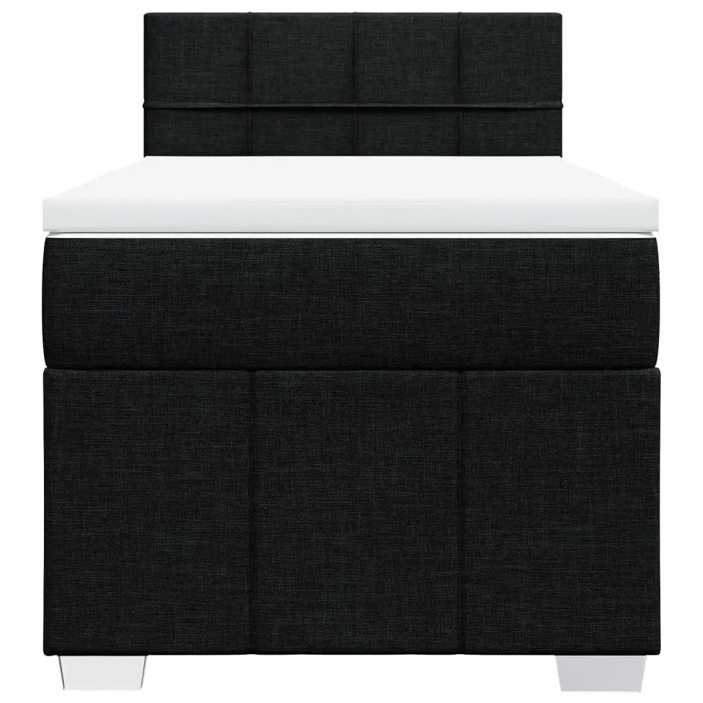 Box Spring Bed Frame King Single with Slatted Base Pocket Spring Mattress Black Polyester Cover