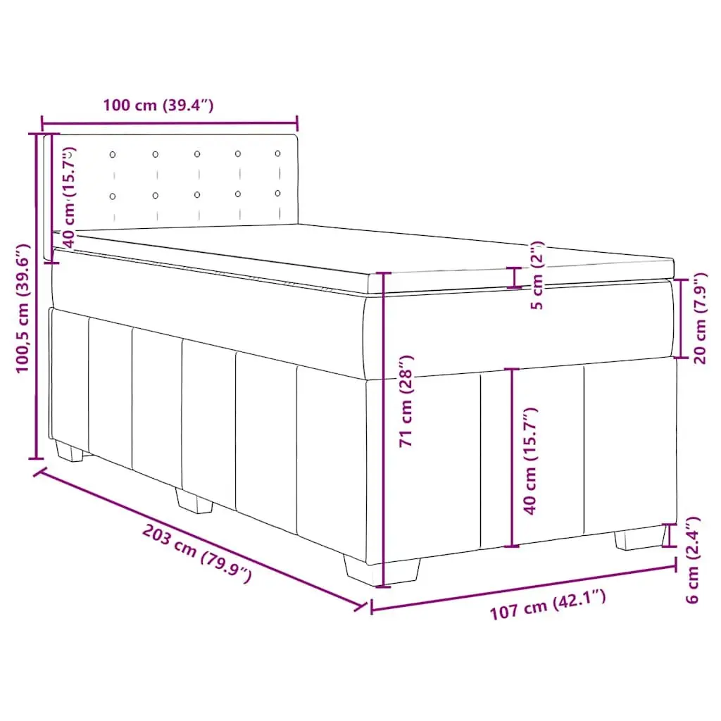 King Single Box Spring Bed with Pocket Mattress Black Fabric Frame Slats