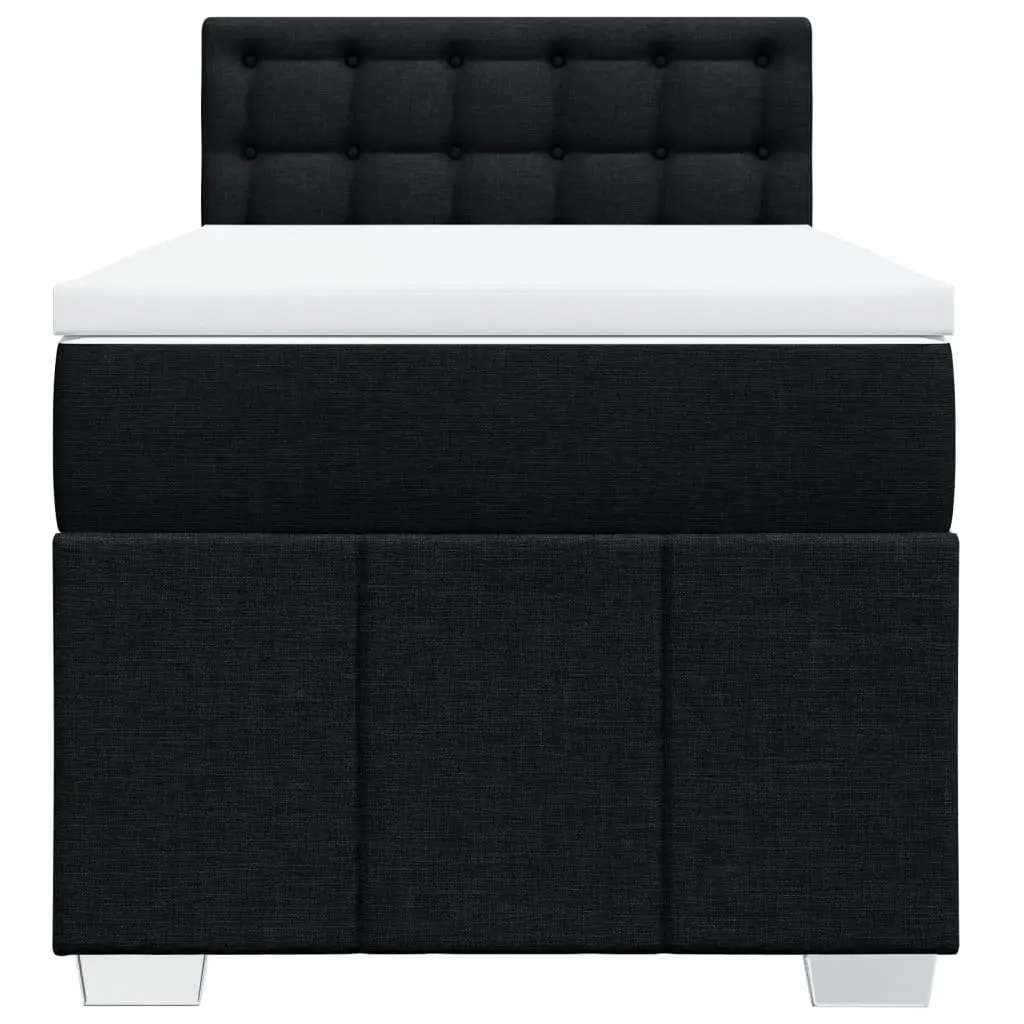 King Single Box Spring Bed with Pocket Mattress Black Fabric Frame Slats