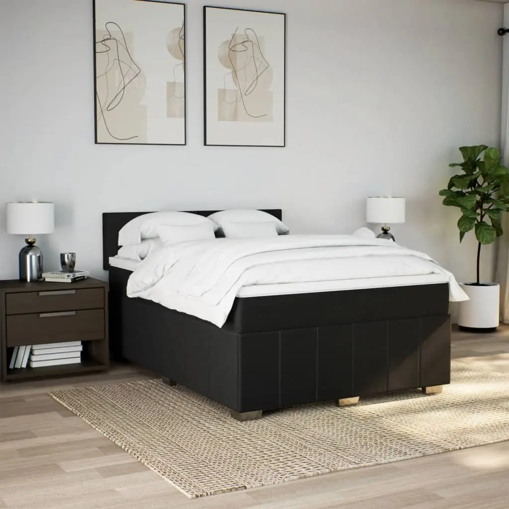 Double Box Spring Bed Pocket Mattress Double Black Fabric Frame Topper