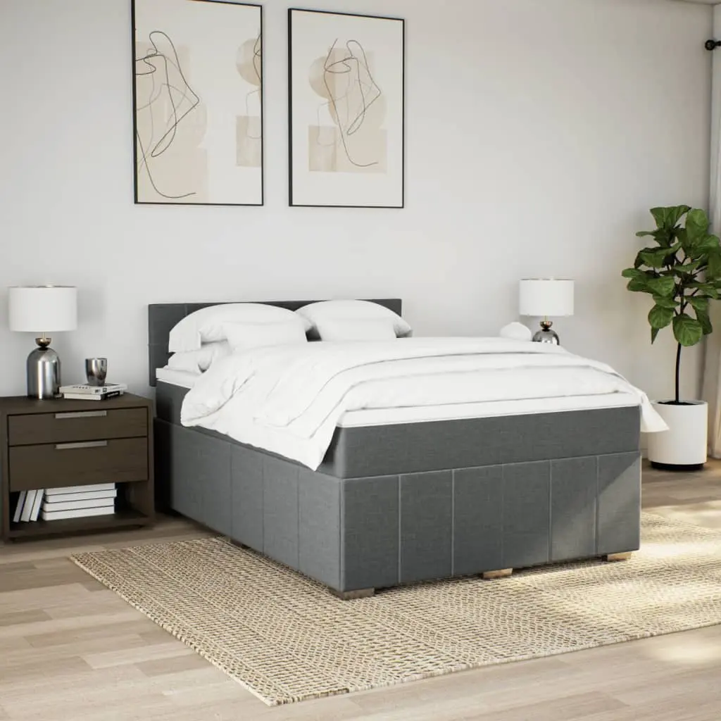 Double Box Spring Bed with Pocket Mattress Black Fabric Bedroom Furniture Frame
