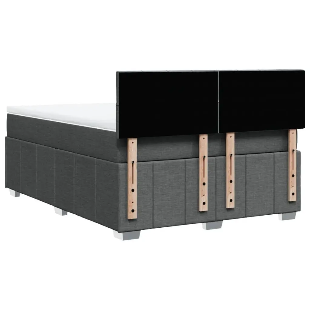Double Box Spring Bed with Pocket Mattress Black Fabric Bedroom Furniture Frame