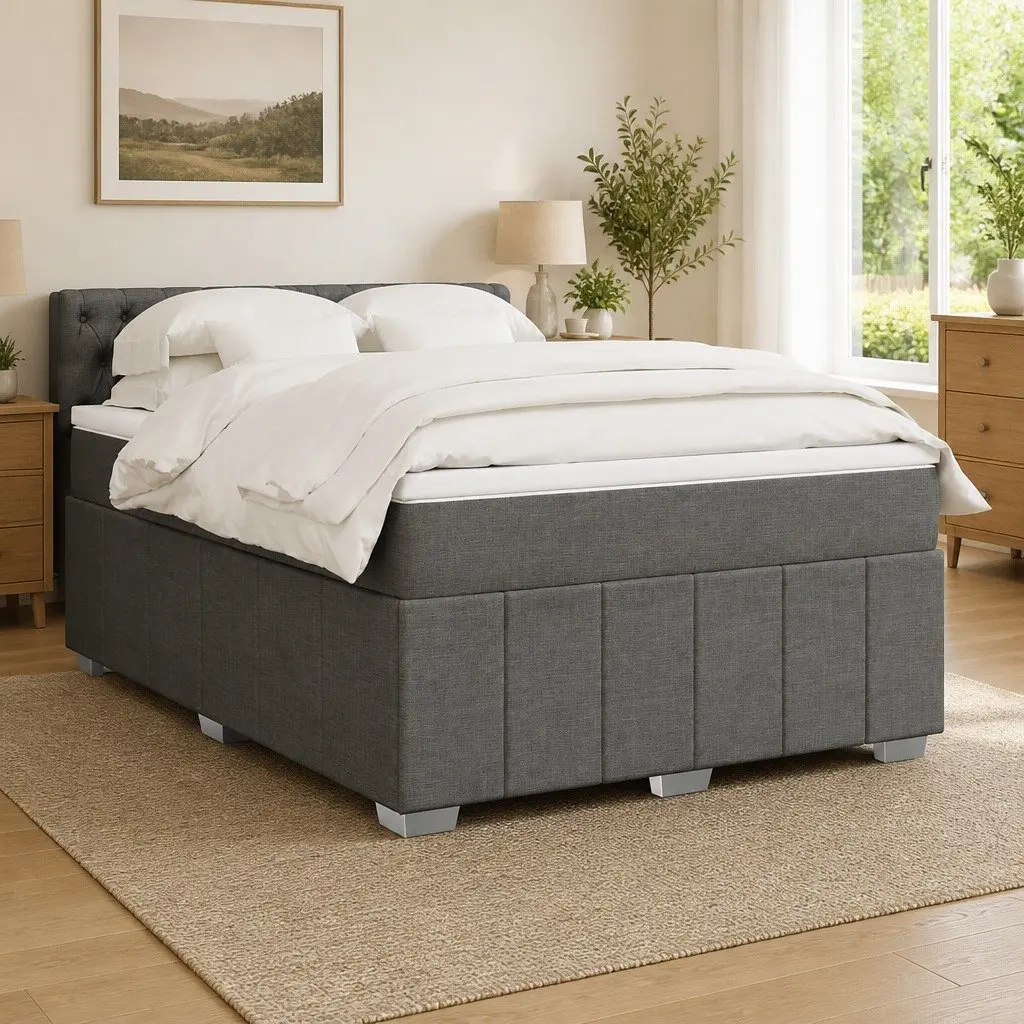 Double Bed Frame Pocket Sprung Mattress Double Black Fabric