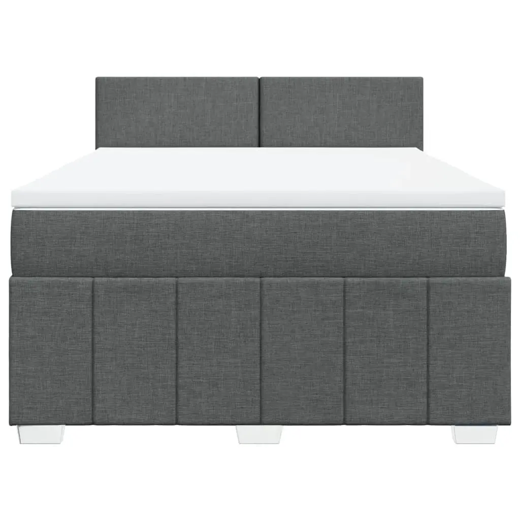 Queen Box Spring Bed with Pocket Sprung Mattress Grey Upholstered Fabric Frame