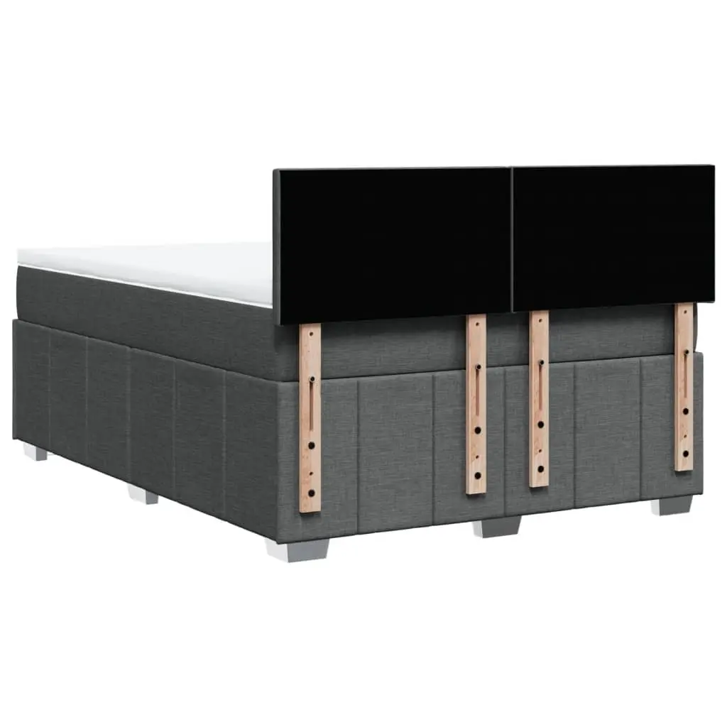 Queen Box Spring Bed with Pocket Sprung Mattress Grey Upholstered Fabric Frame