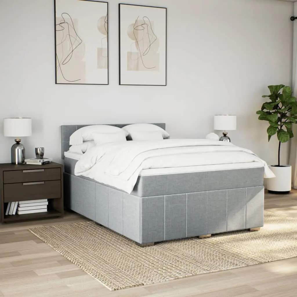 Queen Box Spring Bed Pocket Spring Mattress Grey Fabric