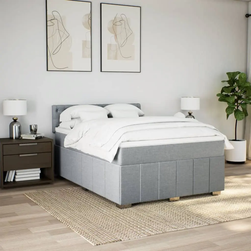 Queen Box Spring Bed Pocket Spring Mattress Dark Grey Fabric