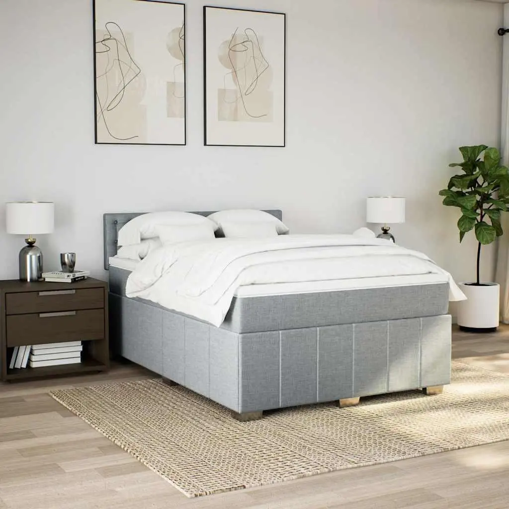 Queen Box Spring Bed with Pocket Spring Mattress Grey Fabric Bedroom Furniture