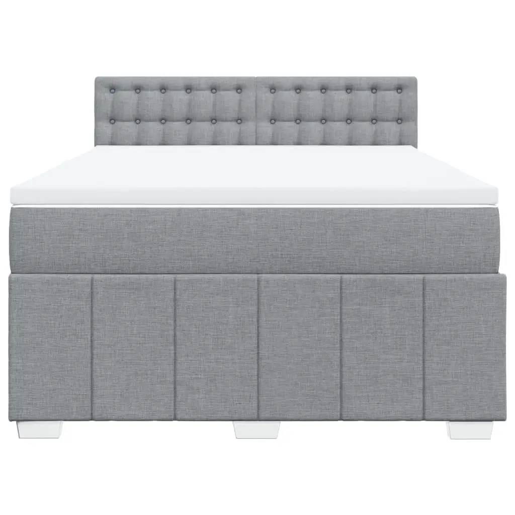 Queen Box Spring Bed with Pocket Spring Mattress Grey Fabric Bedroom Furniture