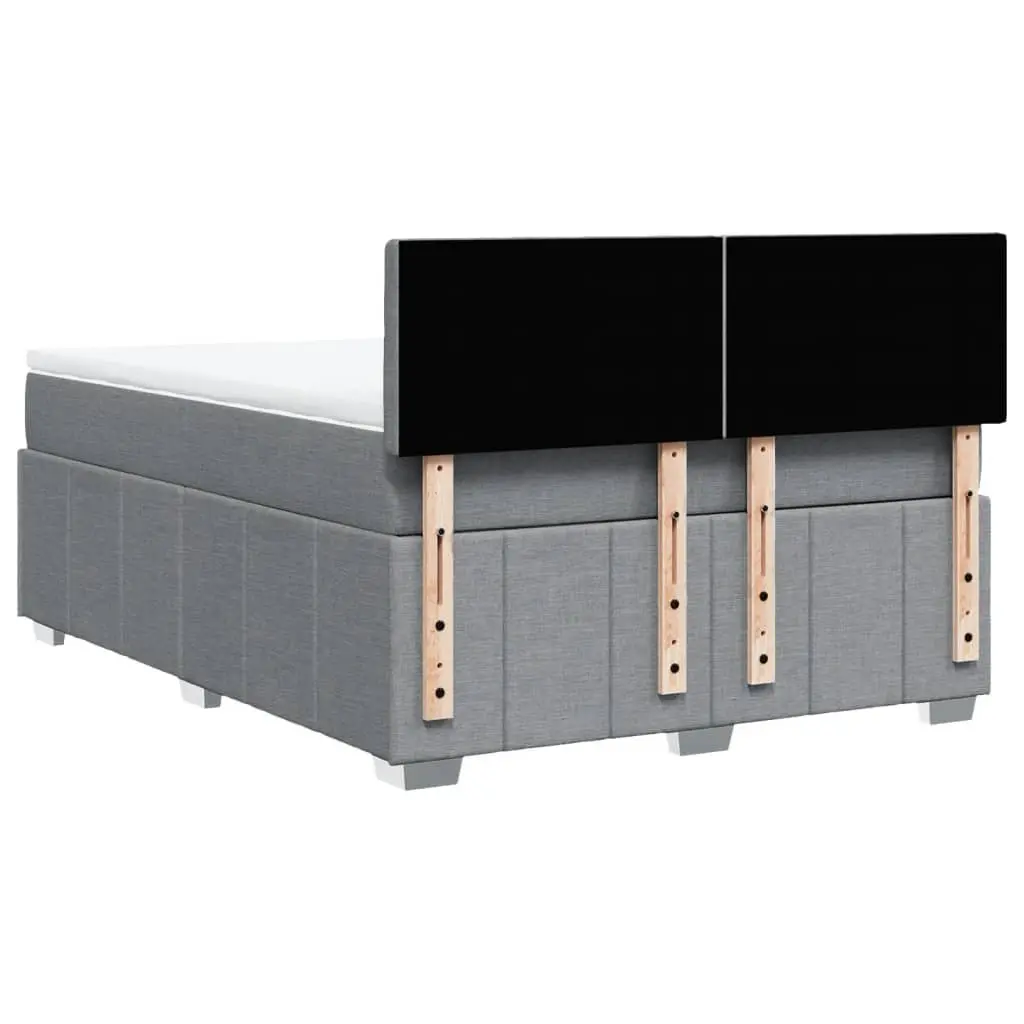 Queen Box Spring Bed with Pocket Spring Mattress Grey Fabric Bedroom Furniture