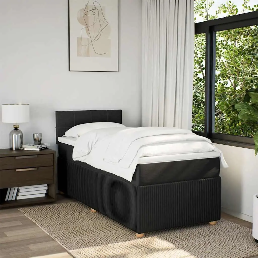 Box Spring Bed King Single Pocket Spring Mattress Black Fabric