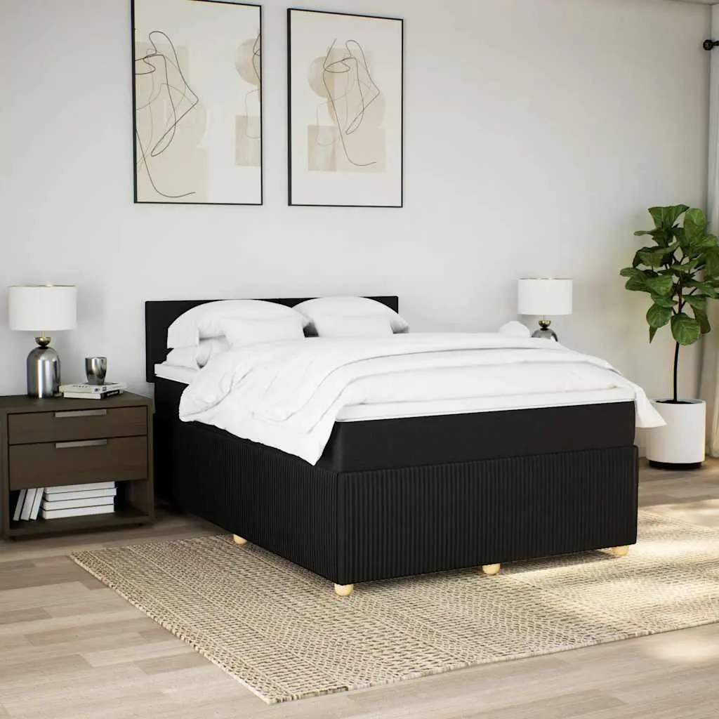 Double Box Spring Bed with Pocket Spring Mattress Black Fabric Frame