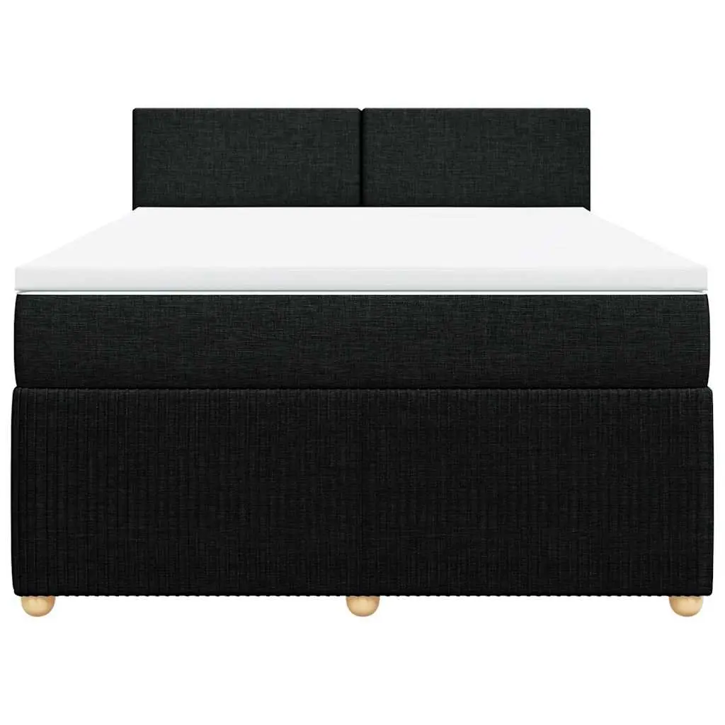 Double Box Spring Bed with Pocket Spring Mattress Black Fabric Frame