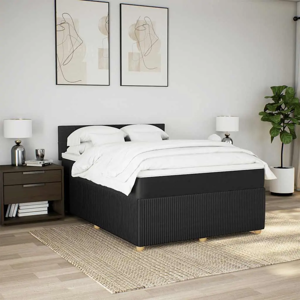 Double Box Spring Bed Pocket Spring Mattress Double Size Black Fabric Frame