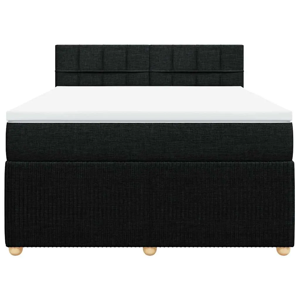Double Box Spring Bed Pocket Spring Mattress Double Size Black Fabric Frame