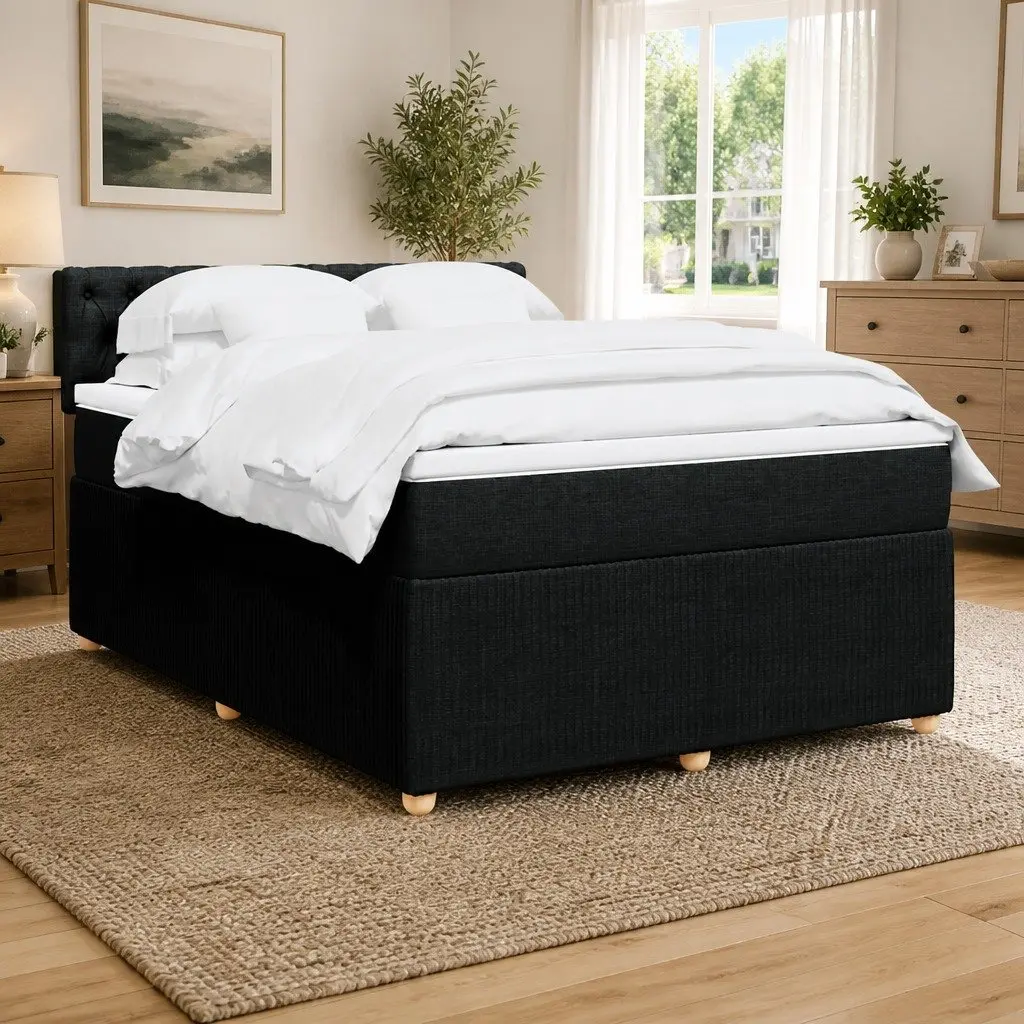 Double Box Spring Bed Pocket Spring Mattress Double Black Fabric