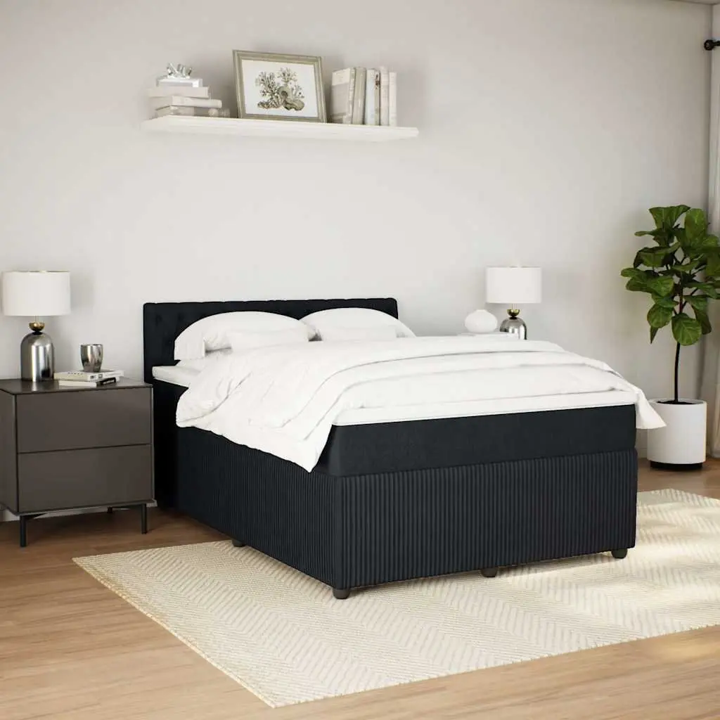 Double Box Spring Bed Pocket Spring Mattress Double Black Fabric