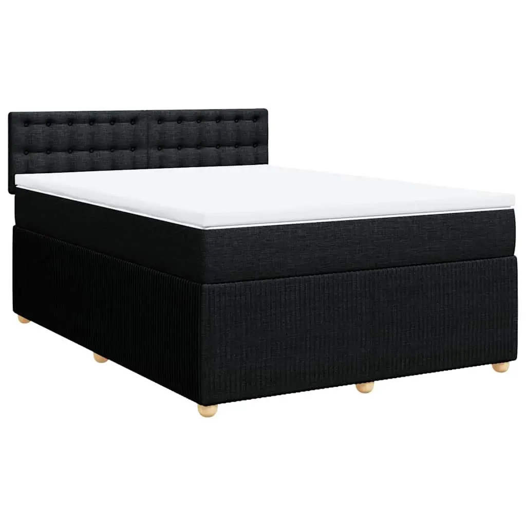 Double Box Spring Bed Pocket Spring Mattress Black Fabric Frame