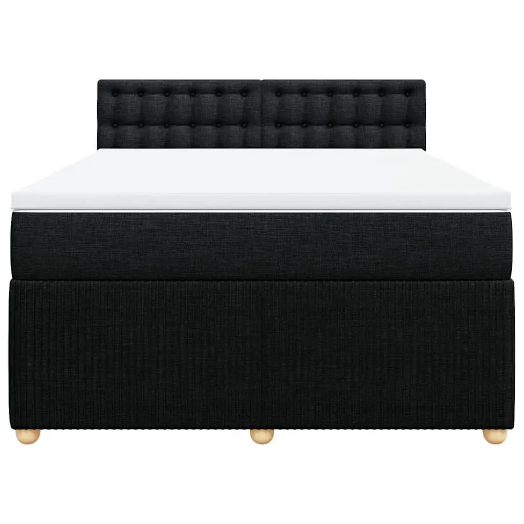 Double Box Spring Bed Pocket Spring Mattress Black Fabric Frame